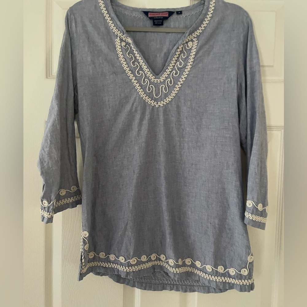 Vineyard Vines 100% Linen Light Blue Tunic Sz Small